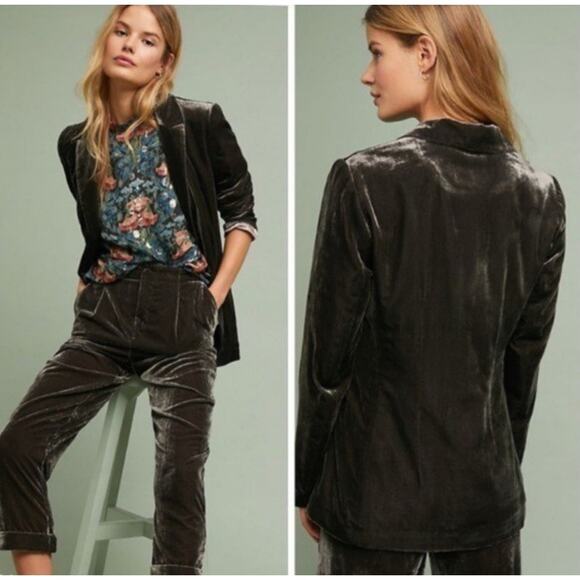 Anthropologie Jackets & Blazers - Anthropologie Ett:Twa Gallery Velvet Single Breasted Blazer Carbon Grey Sz 2 NEW